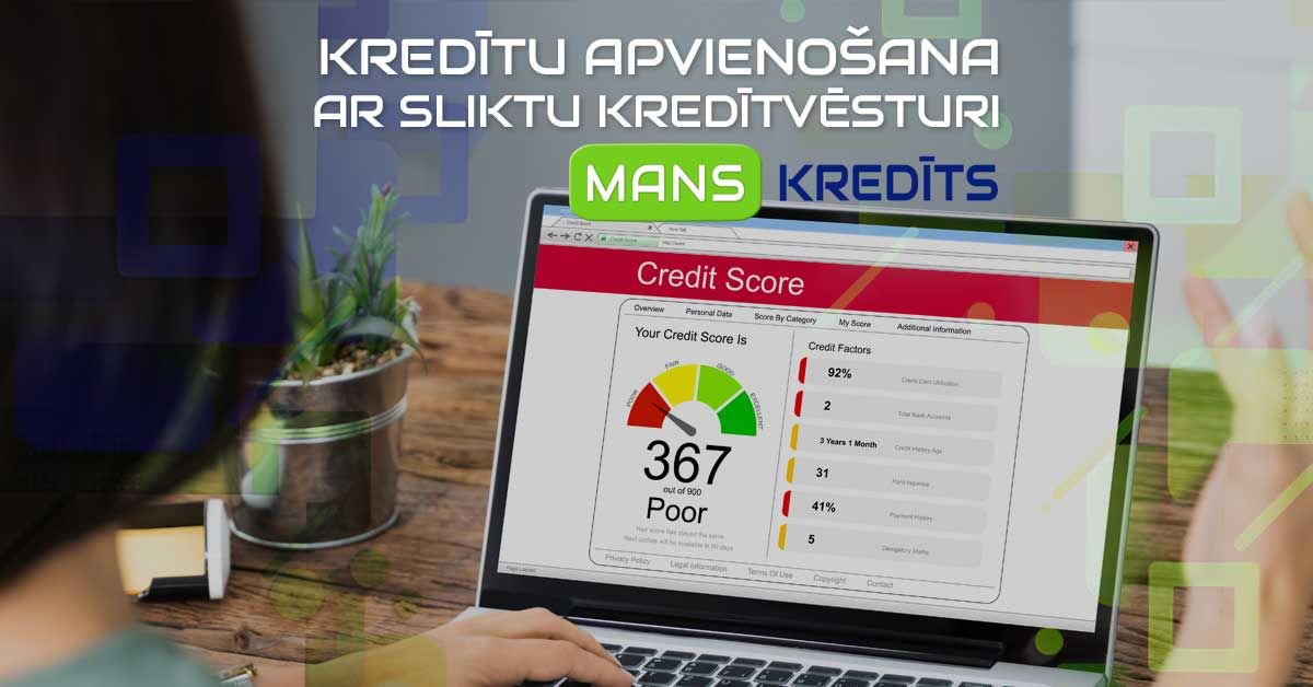 bilde kredītu apvienošana ar sliktu kredītvēsturi